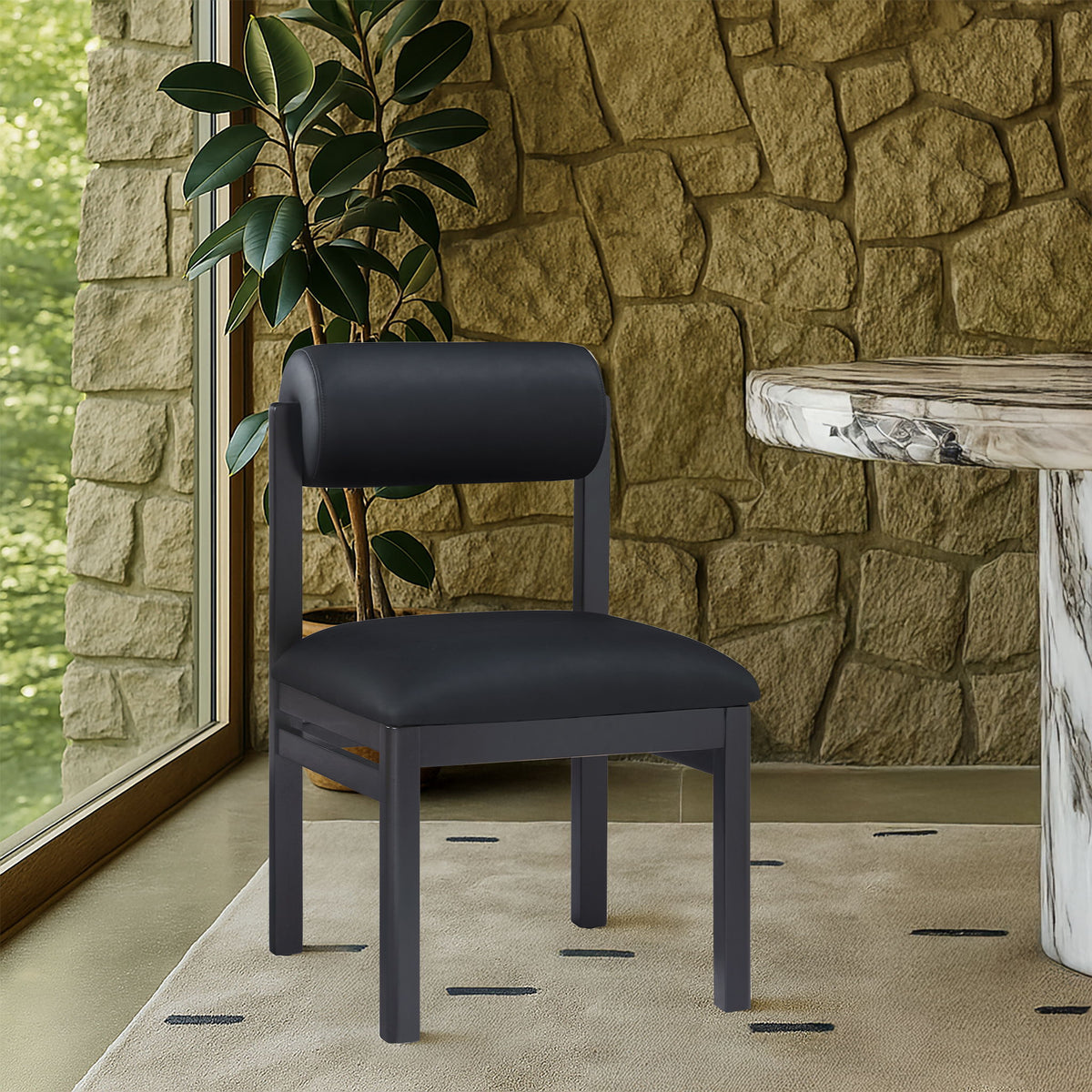 Roundhill - Faux Leather Dining Chair (Set of 2) - Black Frame
