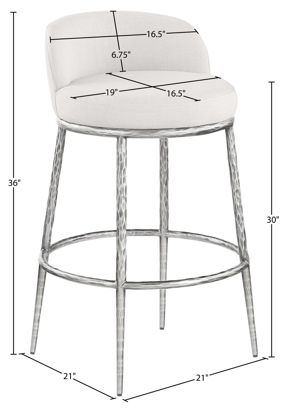 Ferro - Performance Fabric Upholstered Bar Stool - Antique Silver