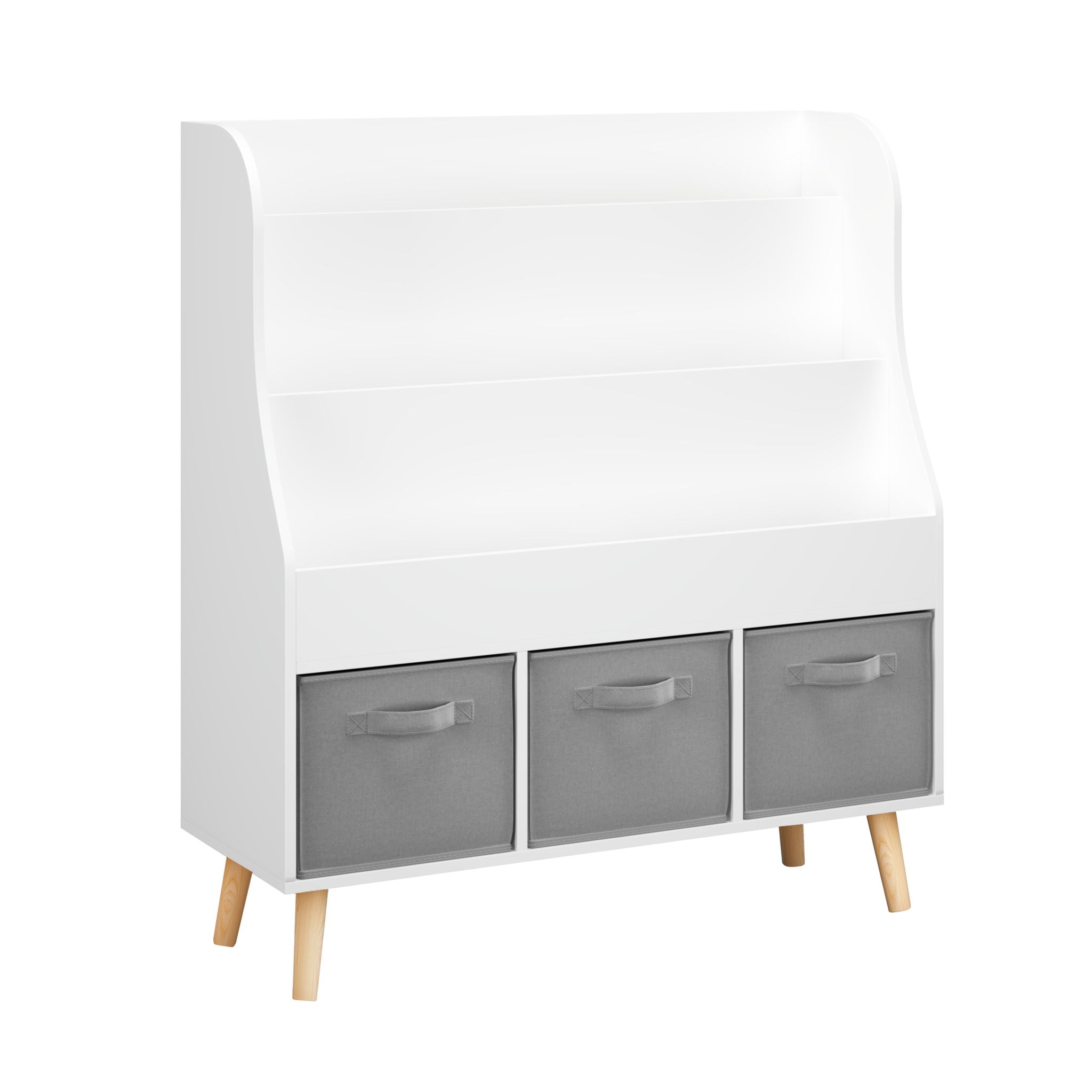 Bookshelf With 3 Bins, Storage Shelf For Toys And Books