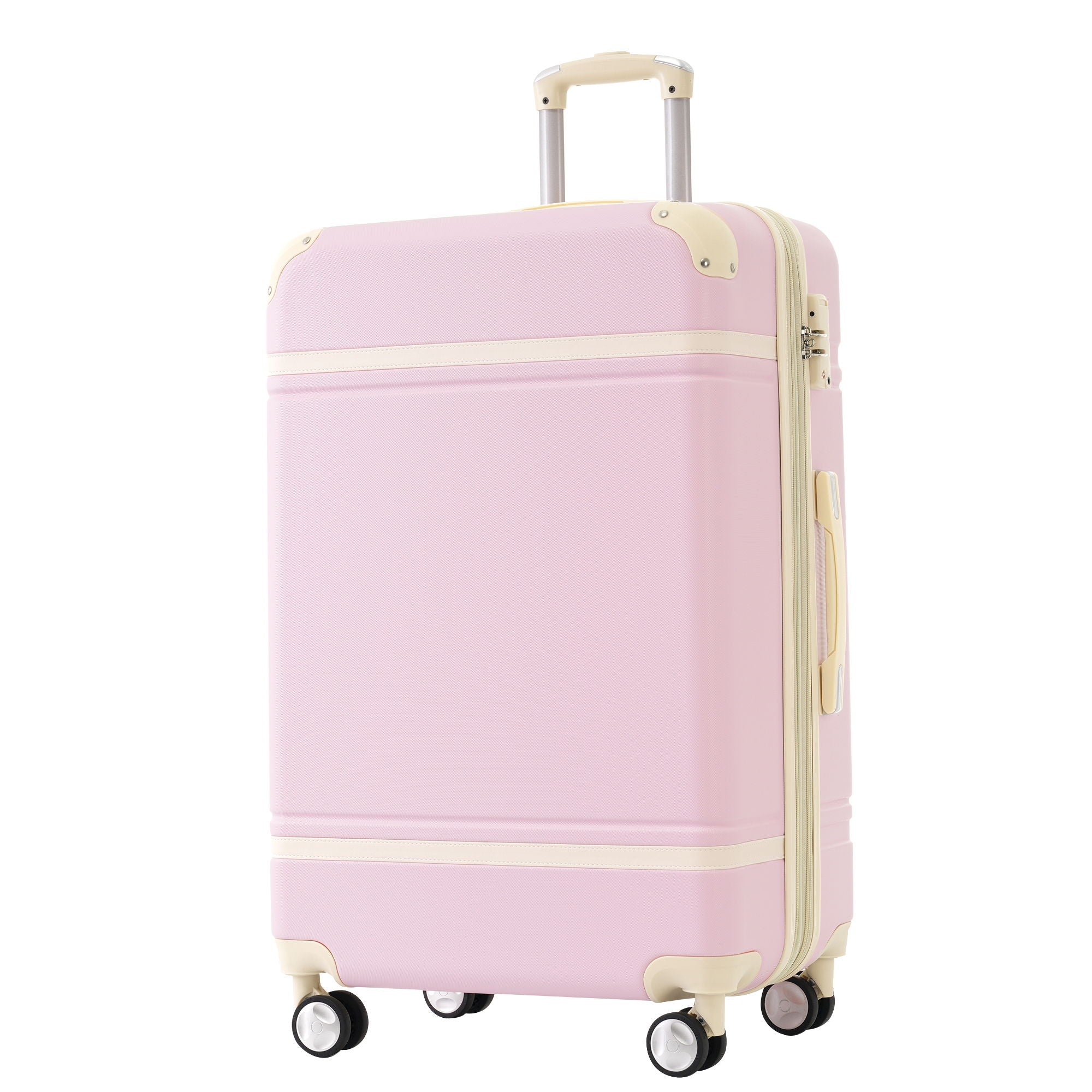 Hardshell Luggage Set With Double Spinner Wheels, Tsa Lock, Lightweight Suitcase, 28" With Bags - Light Pink