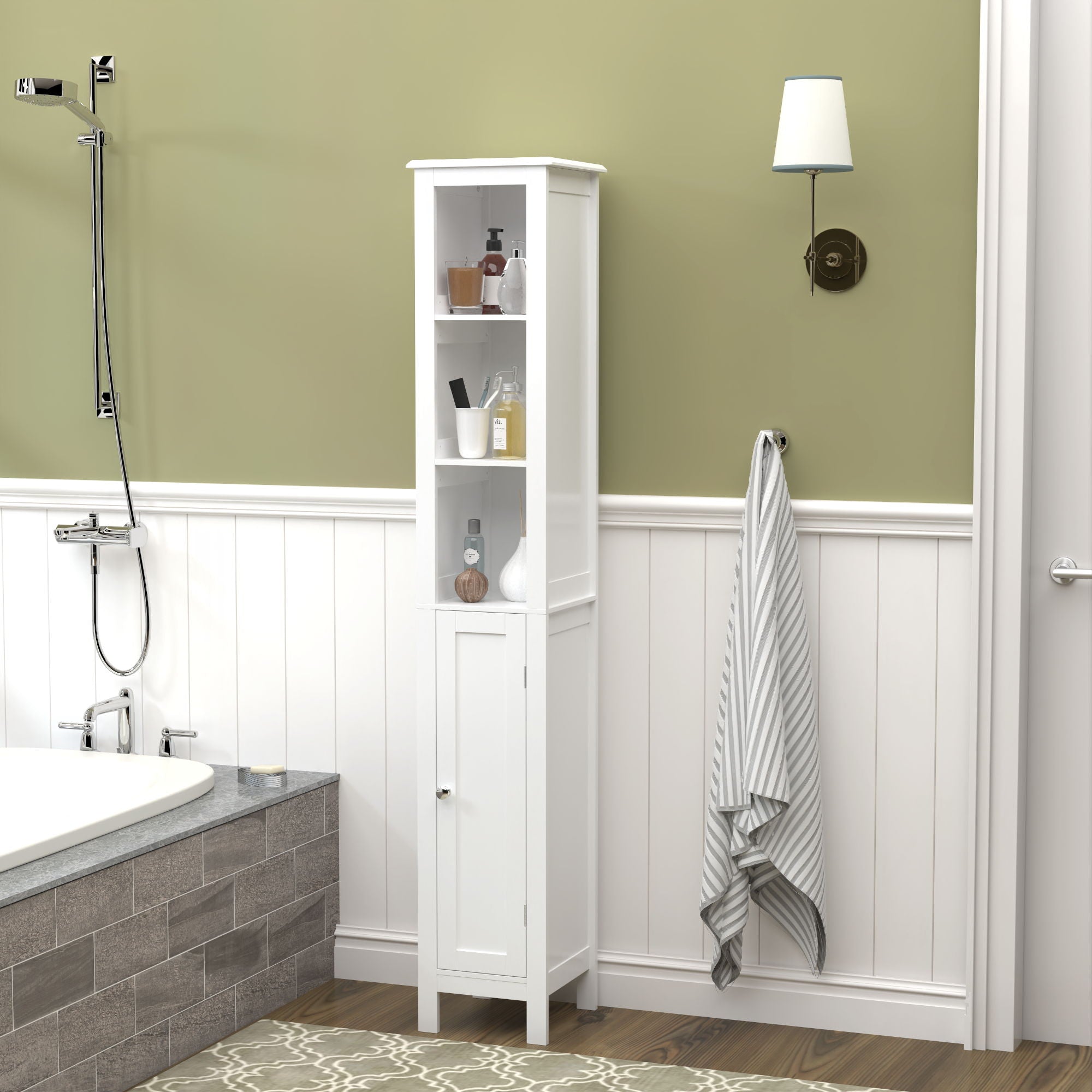 Slim Tall Bathroom Storage Cabinet With Adjustable Shelves, Anti Tip Freestanding Cabinet - White