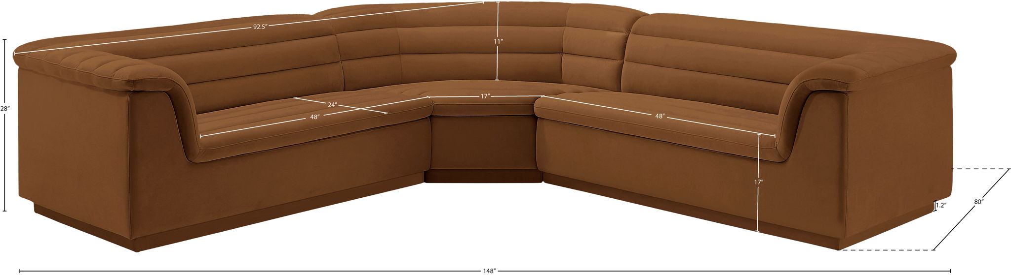 Cascade - Velvet Modular Sectional - Saddle