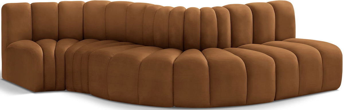 Arc - Velvet 5 Piece Modular Sofa - Saddle