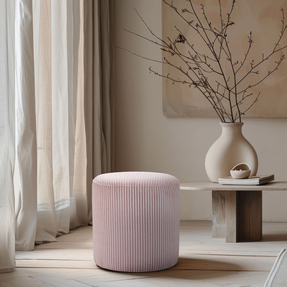 Roy - Round Microsuede Ottoman / Stool