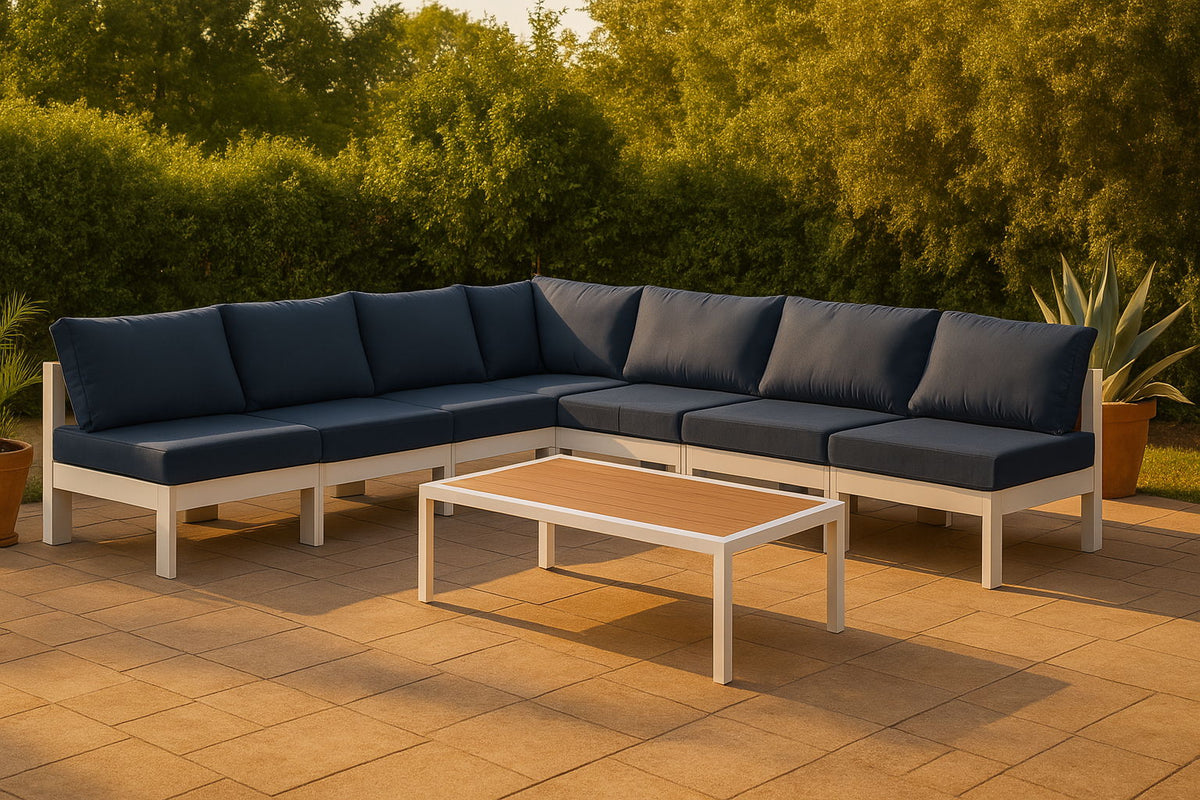 Nizuc - Outdoor Patio 7 Piece Modular Sectional With White Frame