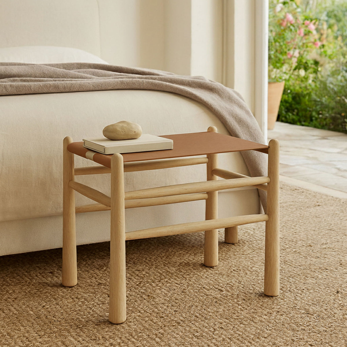 Santos - Faux Leather Upholstered Bench - Natural Frame