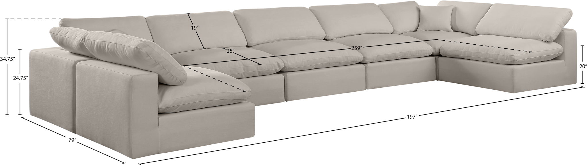 Comfy - 7 Piece Linen Modular Armless Sectional