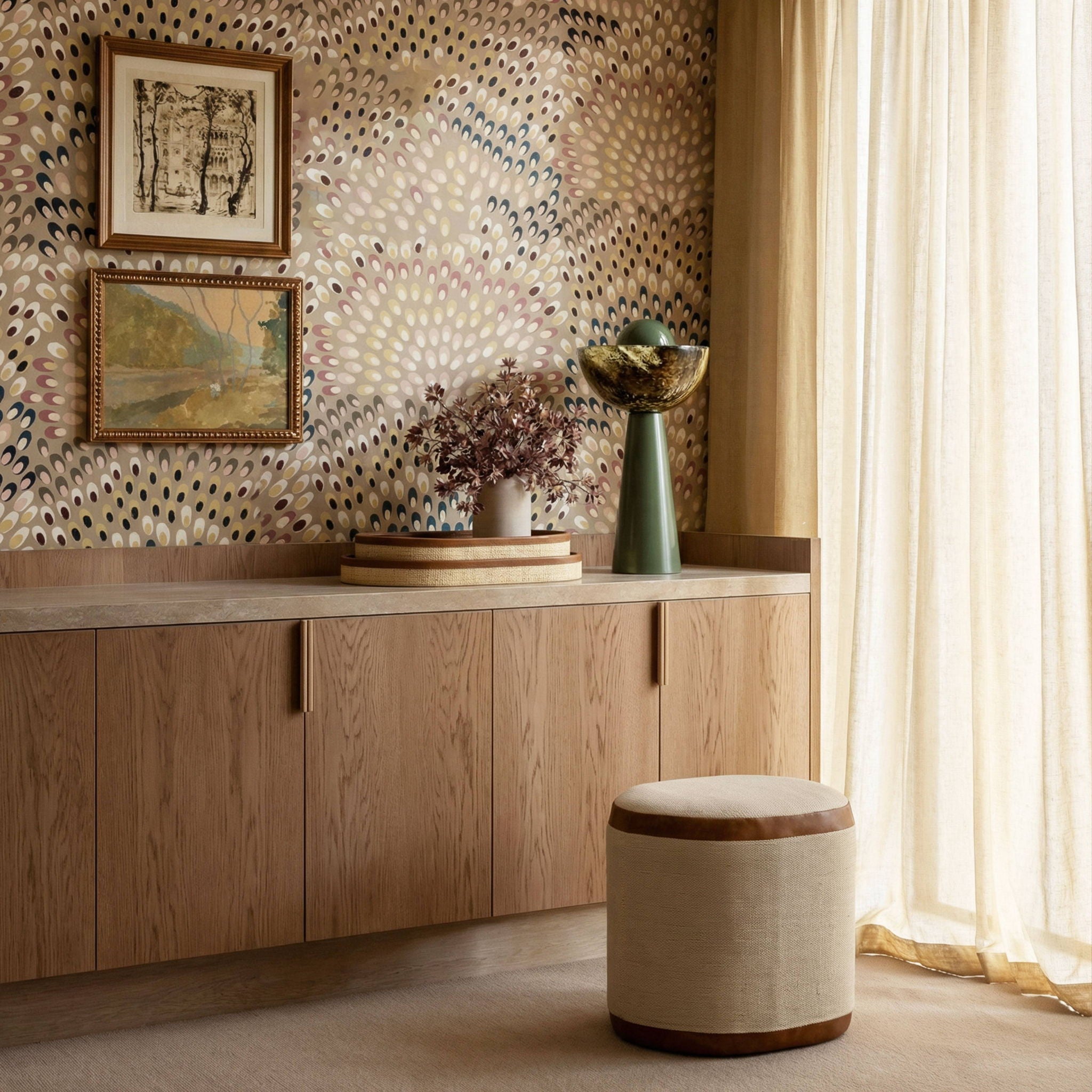 Huche - Cotton Jute and Vegan Leather Oval Ottoman - Natural