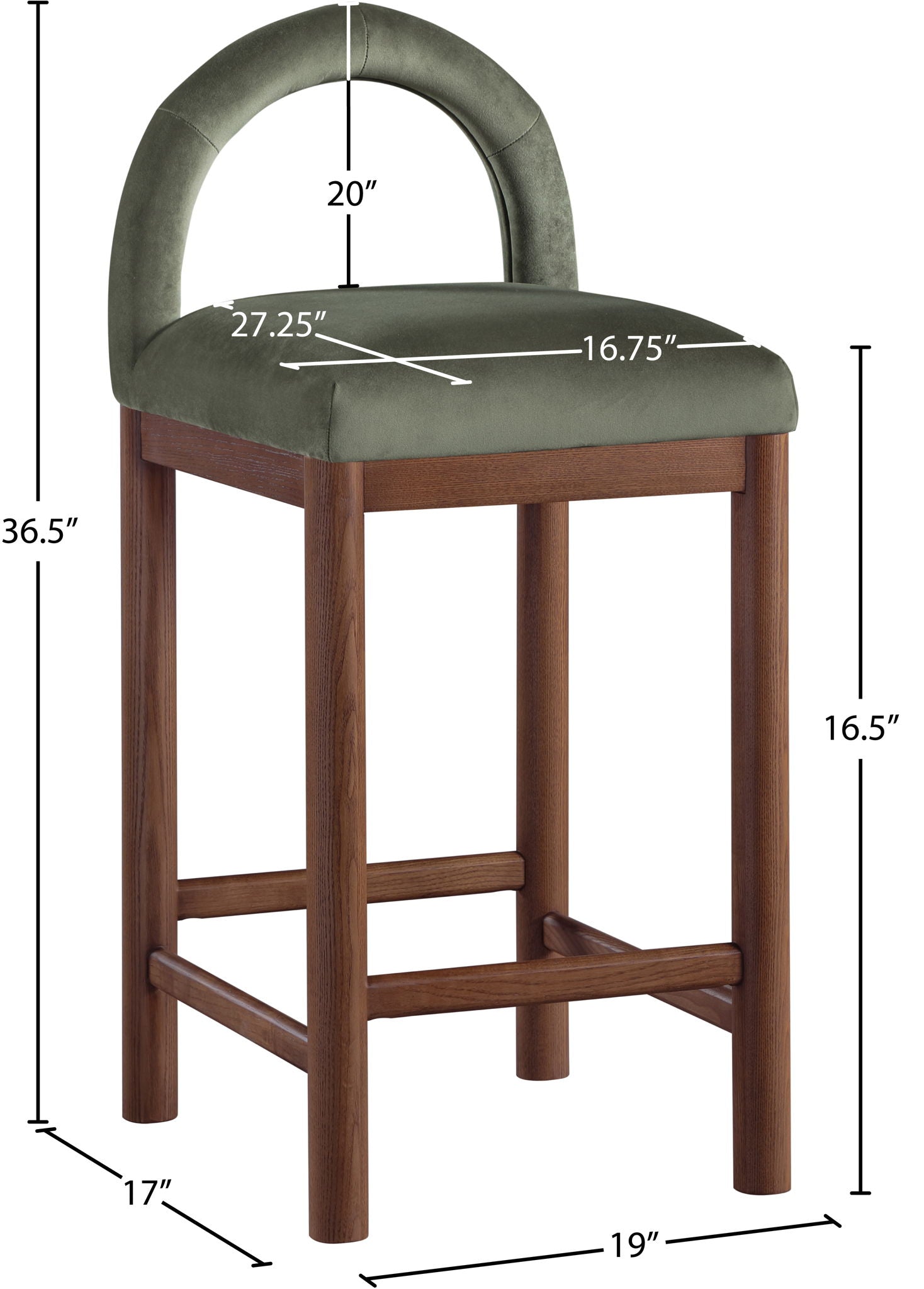Conrad - Velvet Counter Stool With Brown Legs