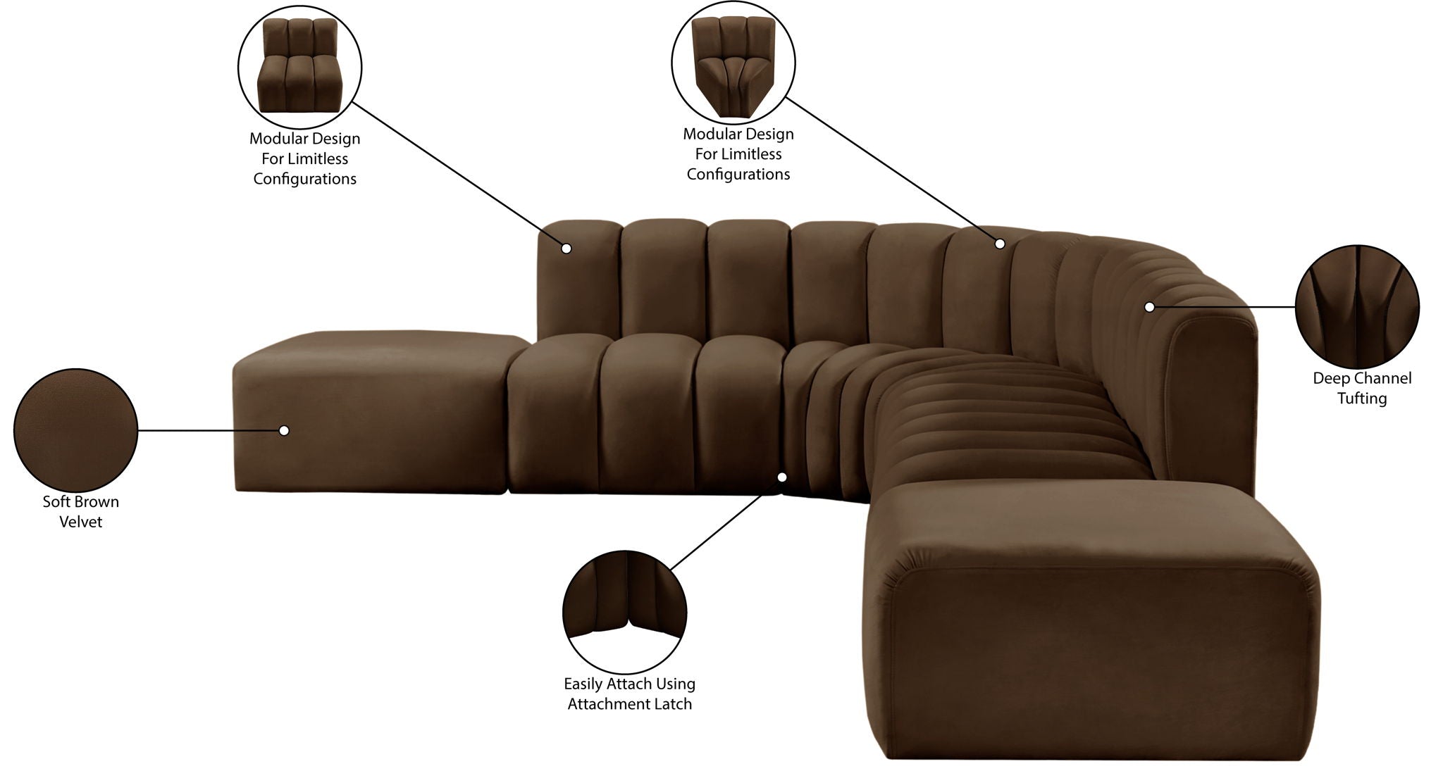 Arc - Velvet 7 Piece Corner Modular Sofa