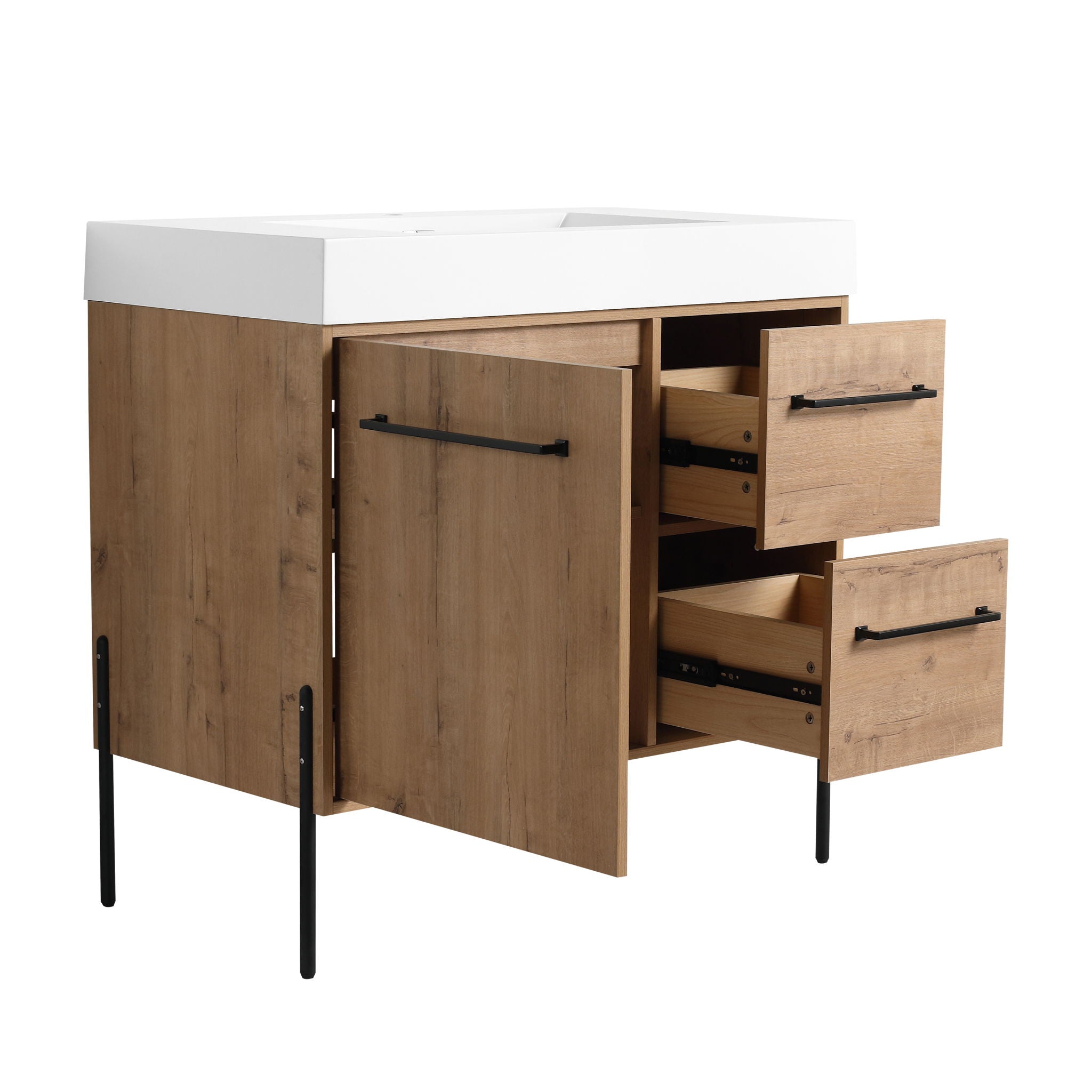 36" Freestanding Bathroom Vanity With Sink, Soft Close Doors & 2 Drawers - Imitative Oak