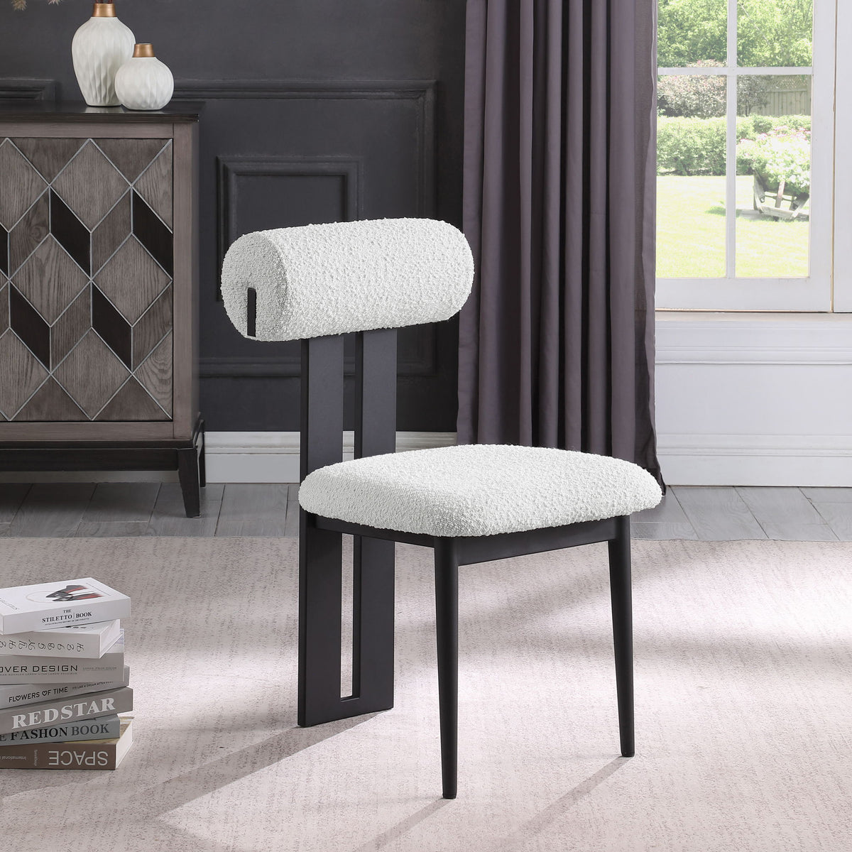 Dario - Boucle Dining Chair With Black Frame (Set of 2)