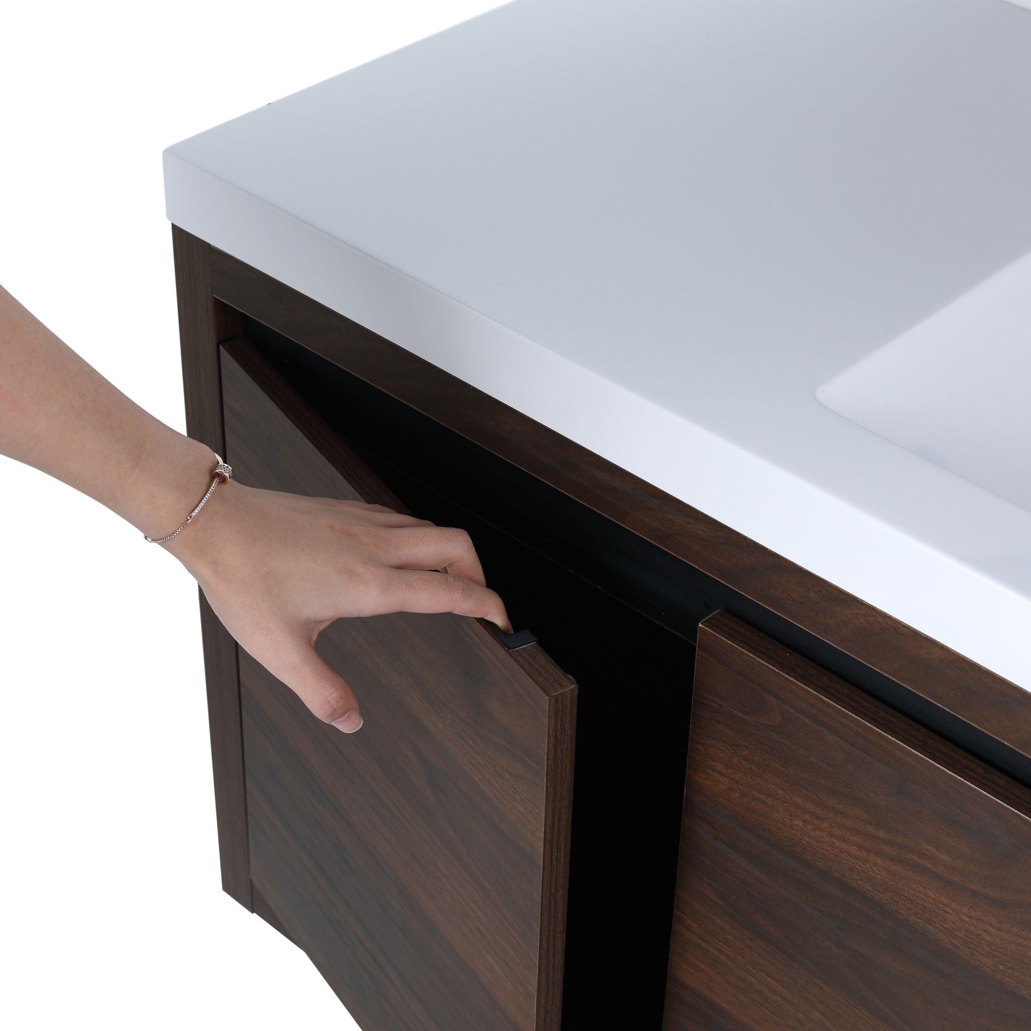 Floating 48" Bathroom Vanity With Resin Sink And Soft Close Doors California Plywood - California Walnut