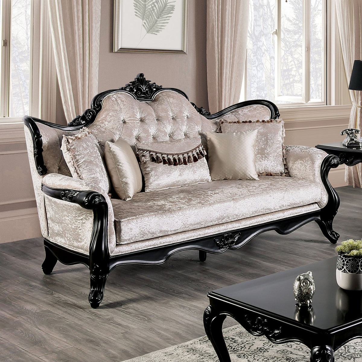 Acapulco Black/Off-White Traditional Living Room Set