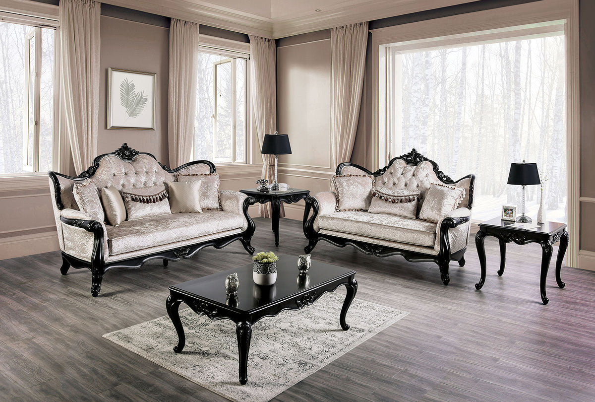 Acapulco Black/Off-White Traditional Living Room Set