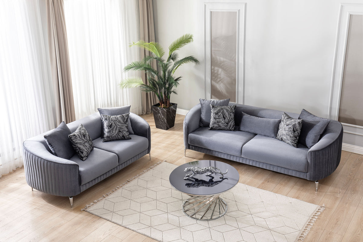Angela Gray Velvet Sofa Living Room Set