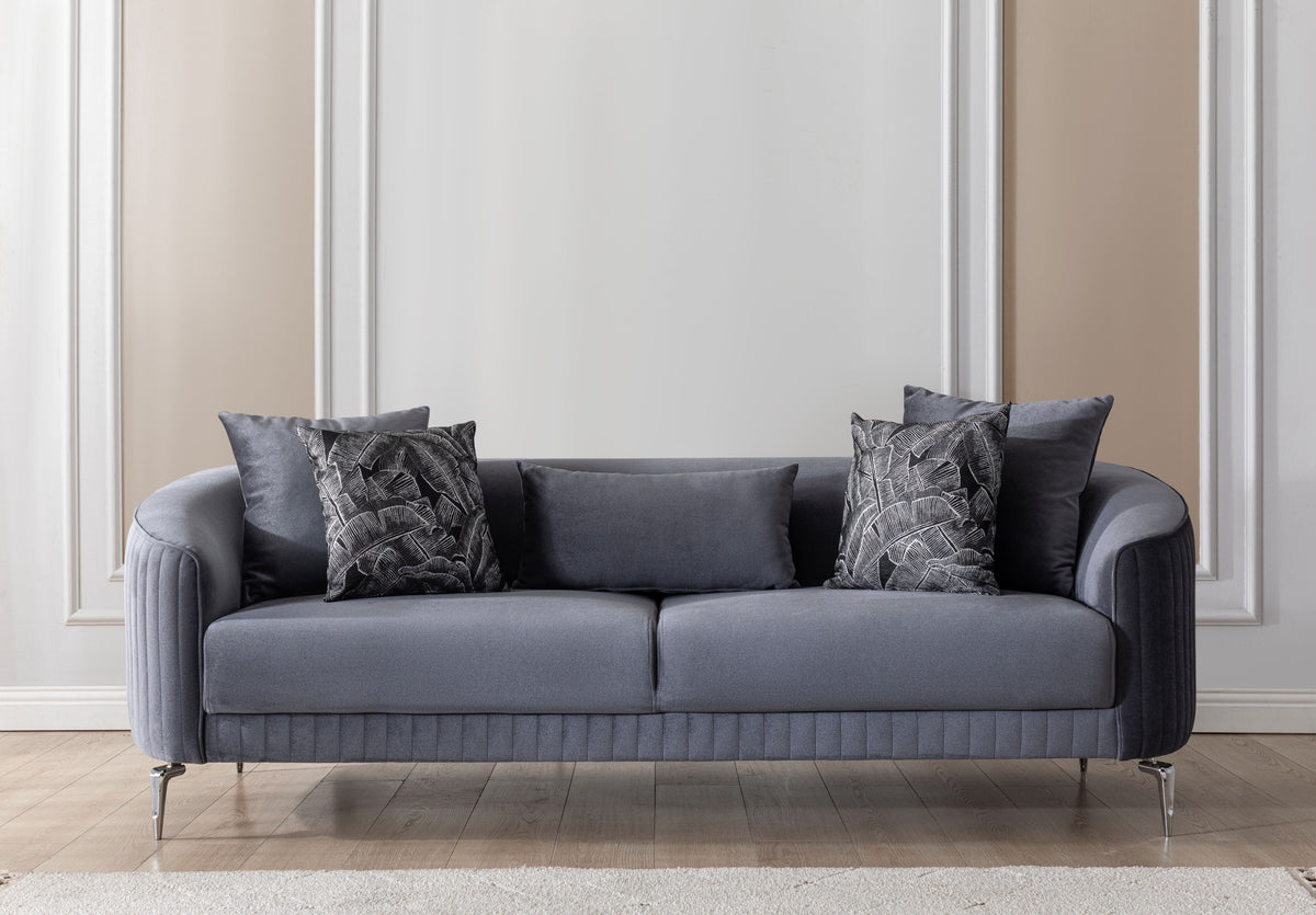 Angela Gray Velvet Sofa Living Room Set