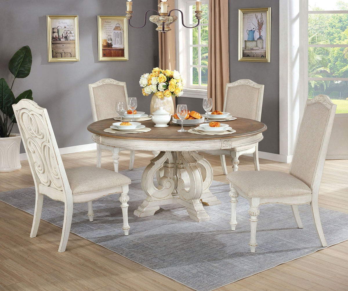 Arcadia Antique White/Ivory Round Dining Table