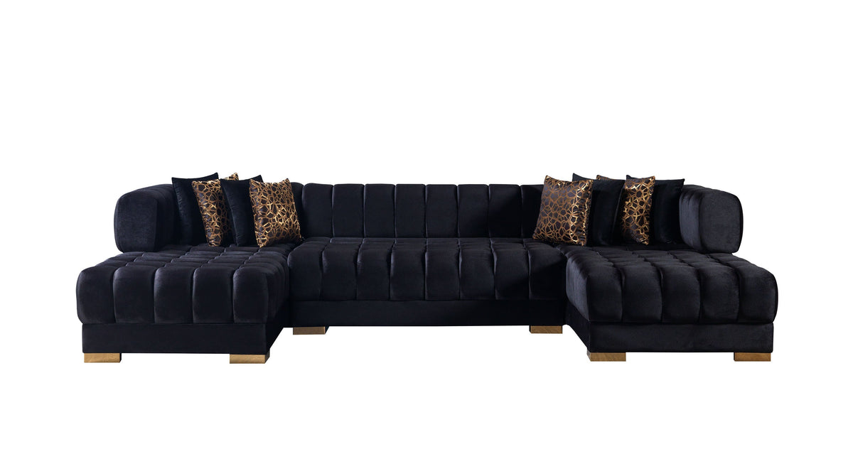 Royale Onyx Velvet Double Chaise Sectional
