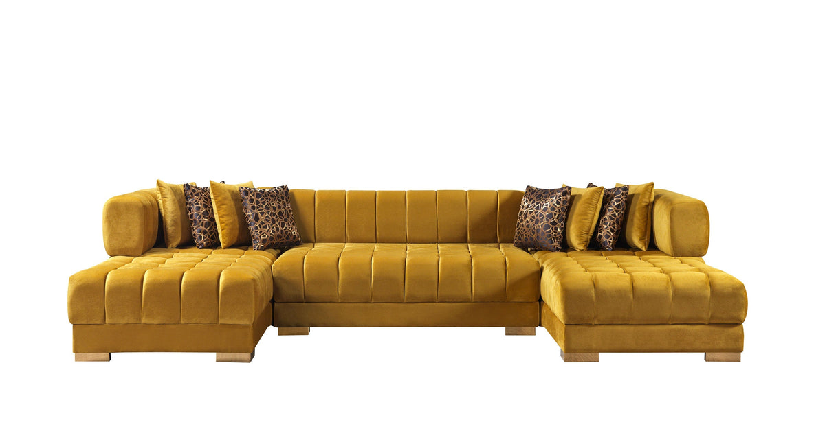 Royale Honey Velvet Double Chaise Sectional