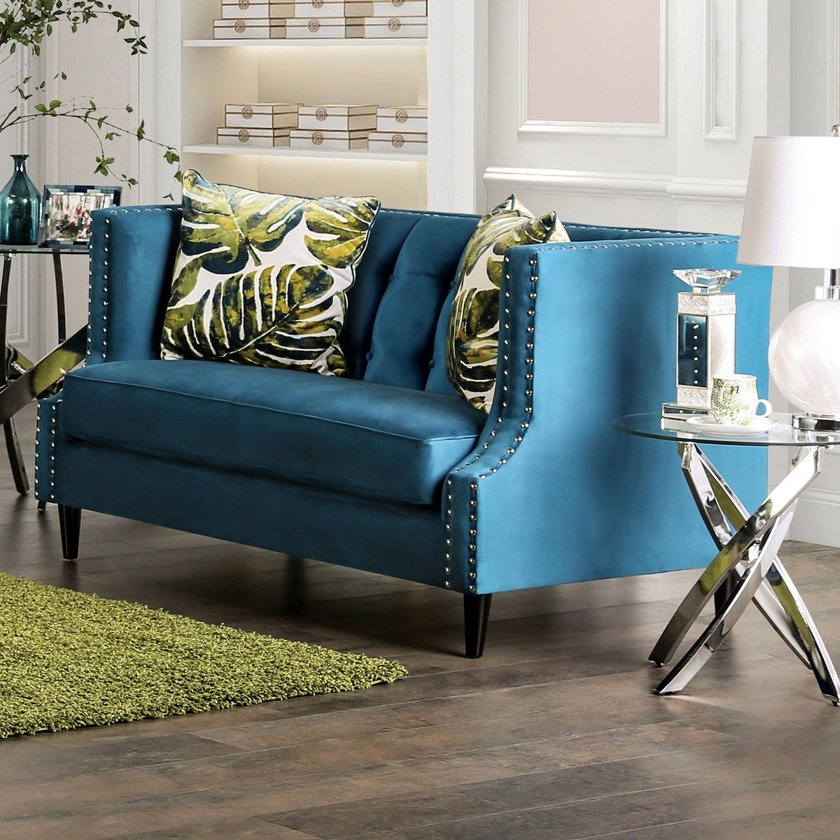 Azuletti Dark Teal/Apple Green Transitional Living Room Set