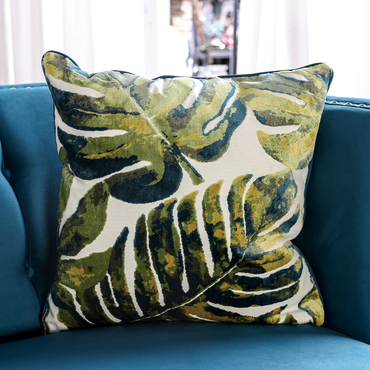 Azuletti Dark Teal/Apple Green Transitional Living Room Set