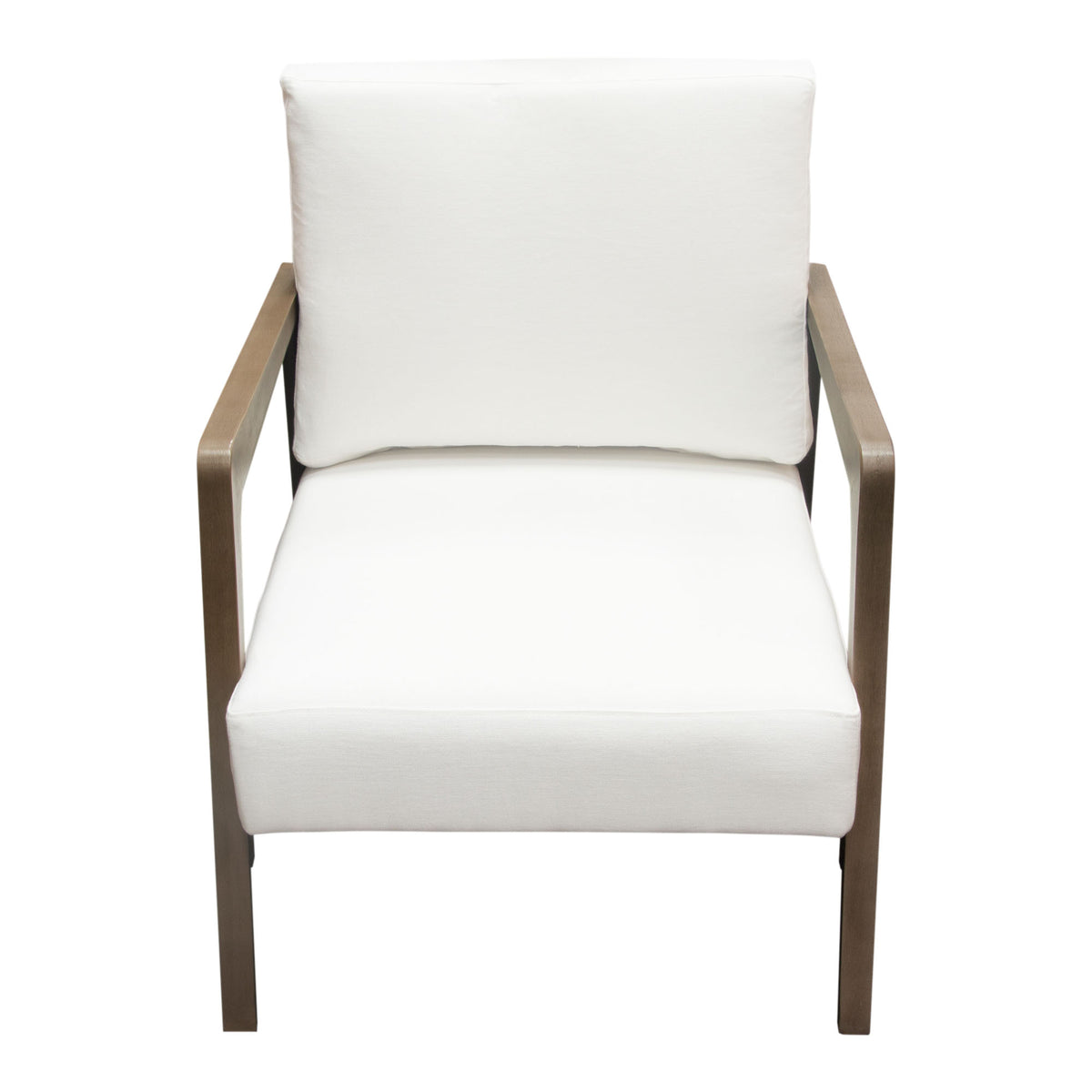 Blair Accent Chair in White Fabric with Curved Wood Leg Detail