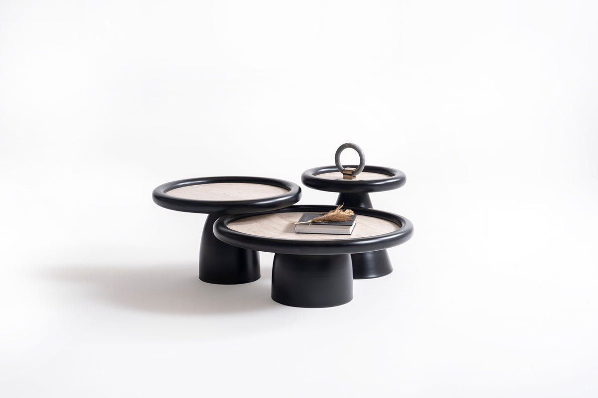 Bari Black Travertine 3-Piece Coffee Table Set