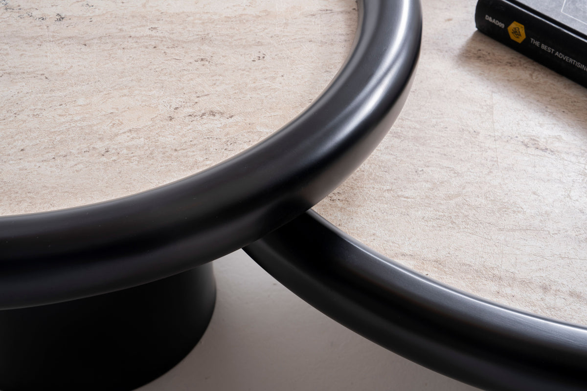 Bari Black Travertine 3-Piece Coffee Table Set