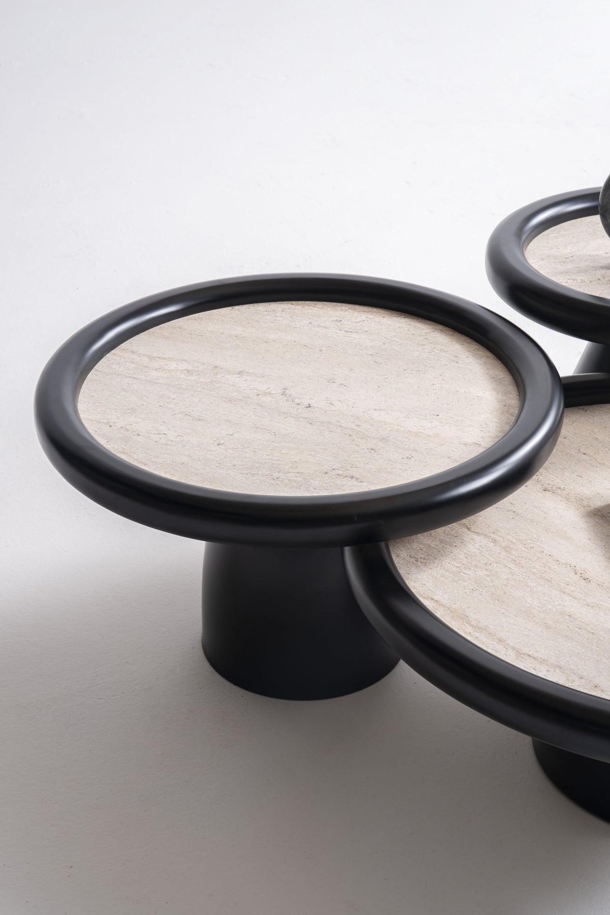 Bari Black Travertine 3-Piece Coffee Table Set