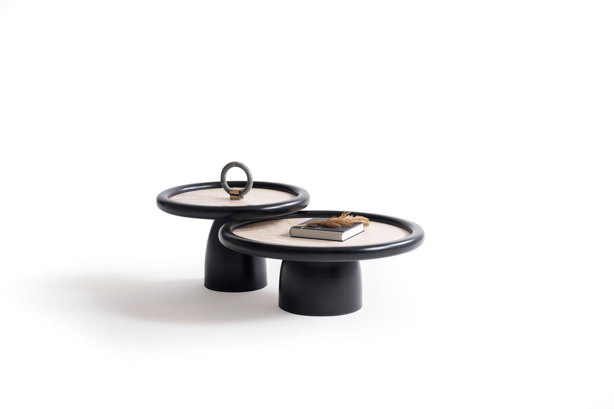 Bari Black Travertine 3-Piece Coffee Table Set