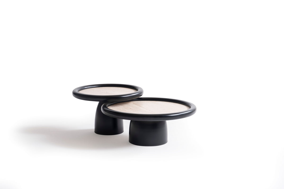 Bari Black Travertine 3-Piece Coffee Table Set