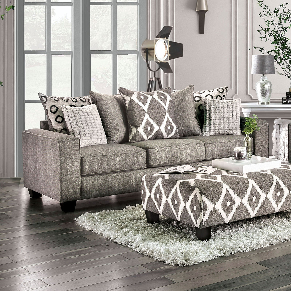 Basie Gray Transitional Living Room Set