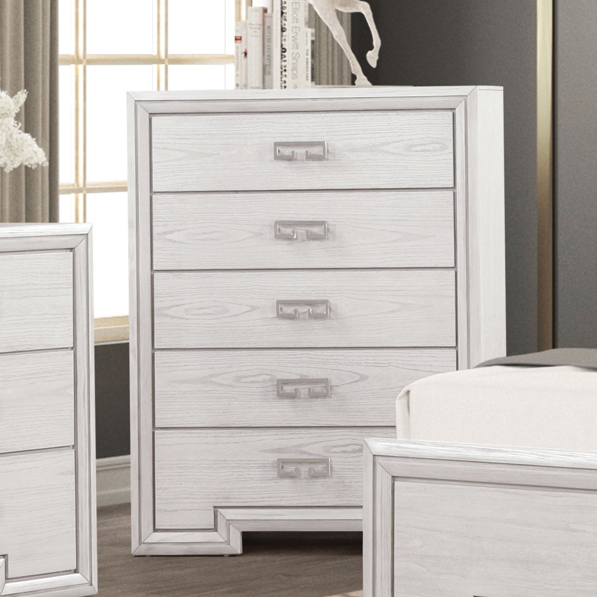 Basilone Rustic White Transitional Bedroom Set