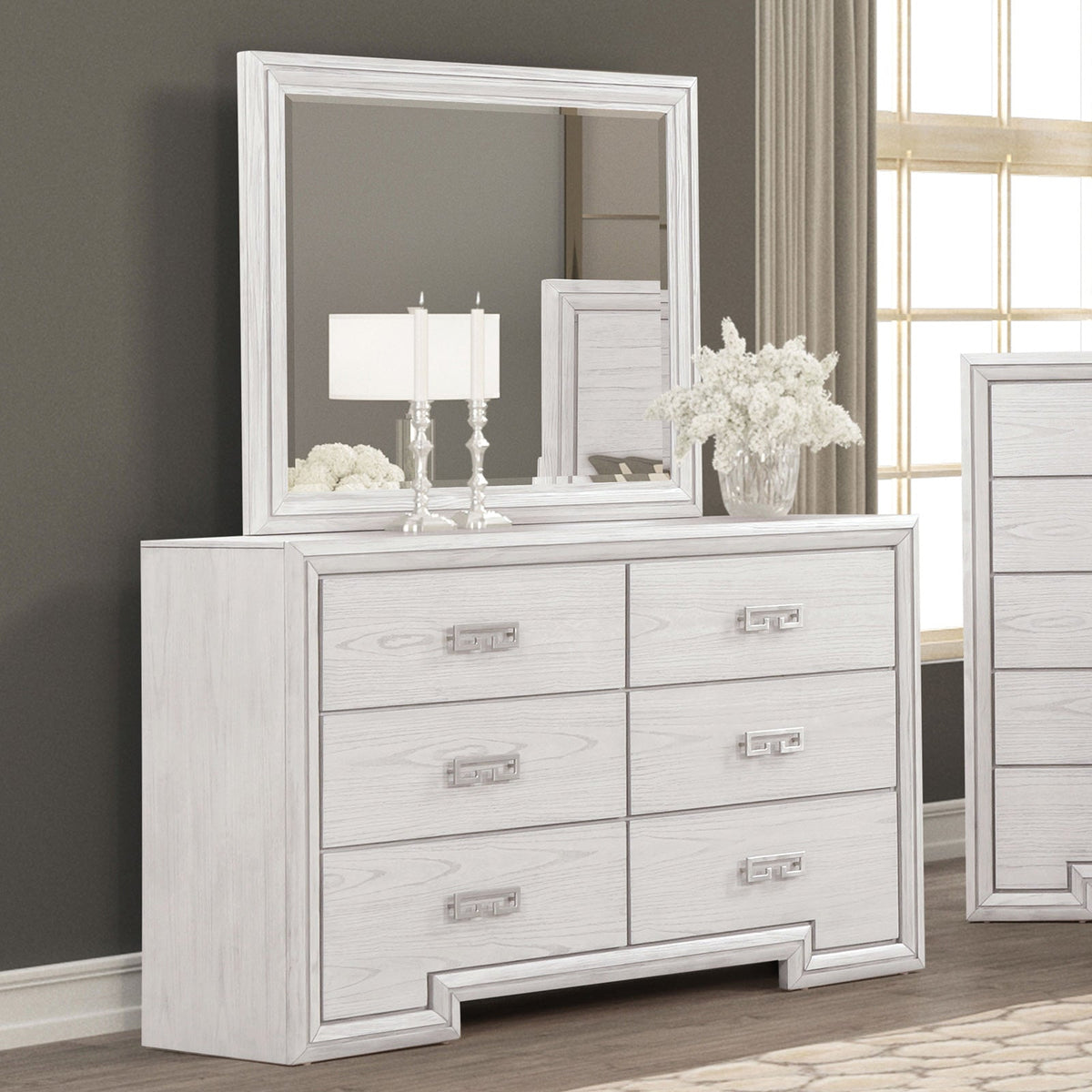 Basilone Rustic White Transitional Bedroom Set
