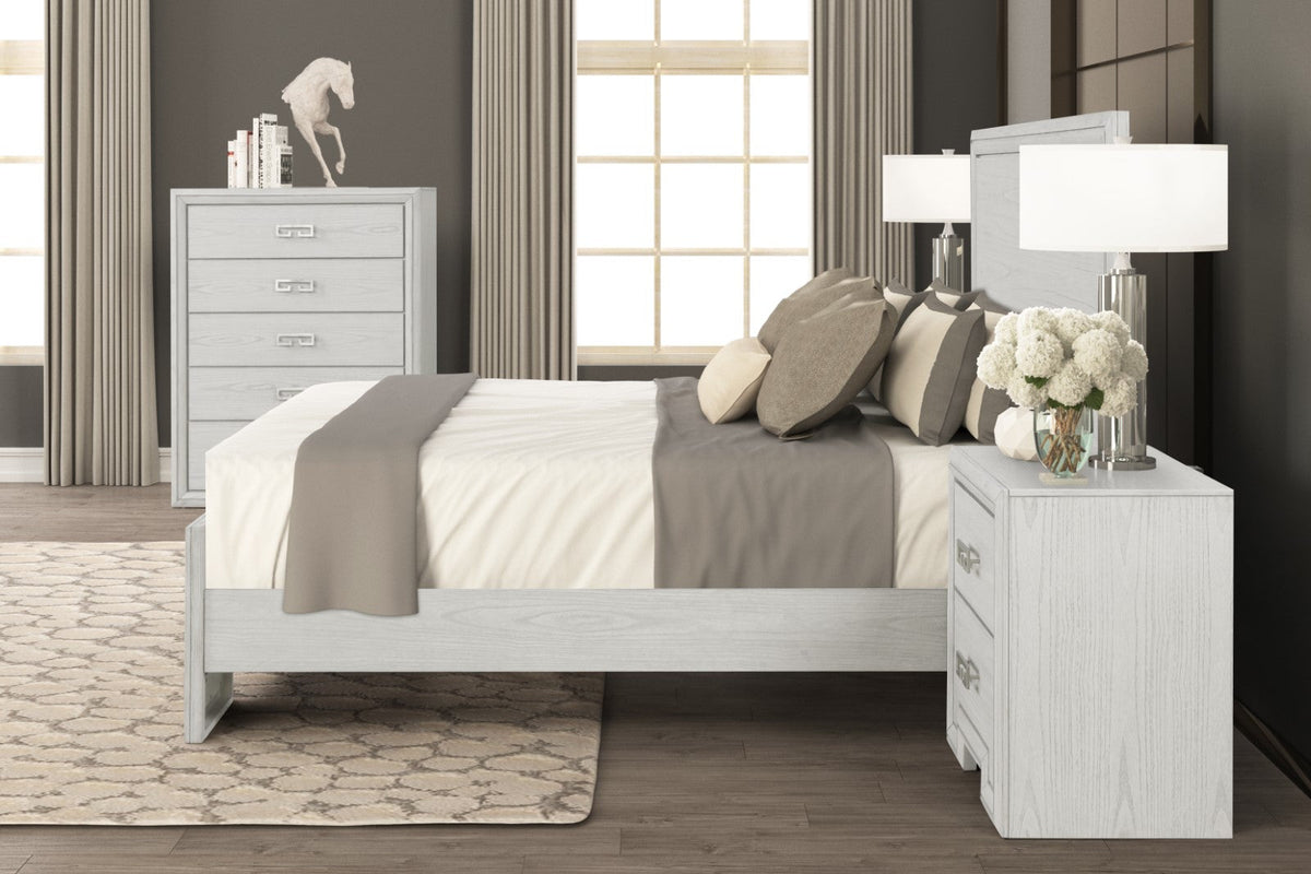 Basilone Rustic White Transitional Bedroom Set