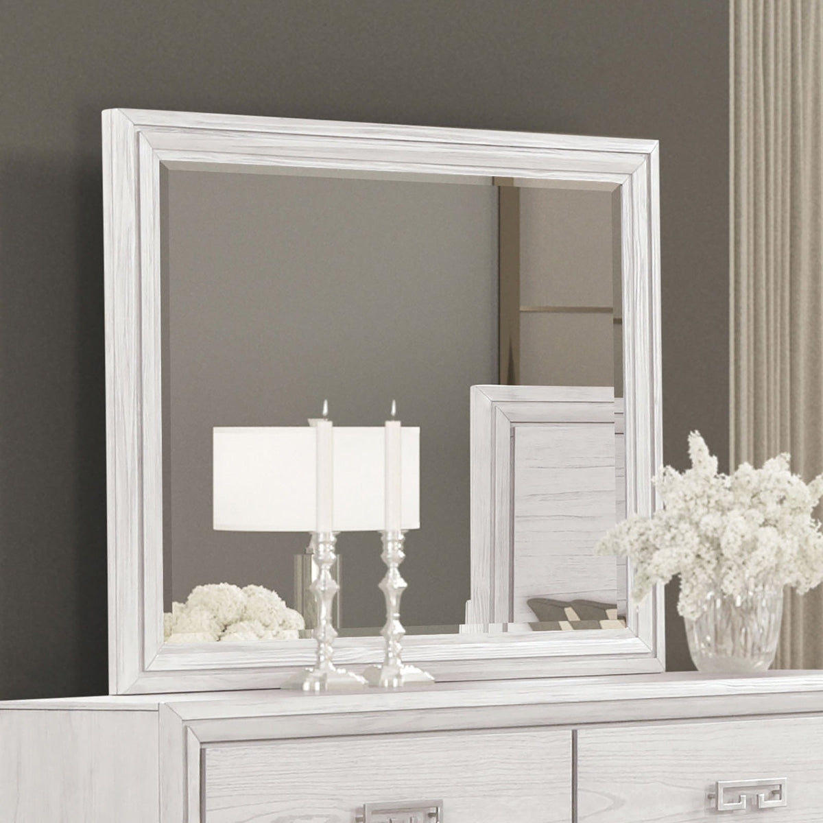 Basilone Rustic White Transitional Bedroom Set