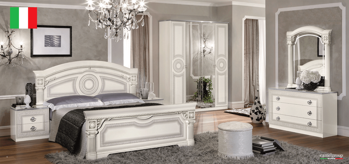 Aida White w/Silver Nightstand