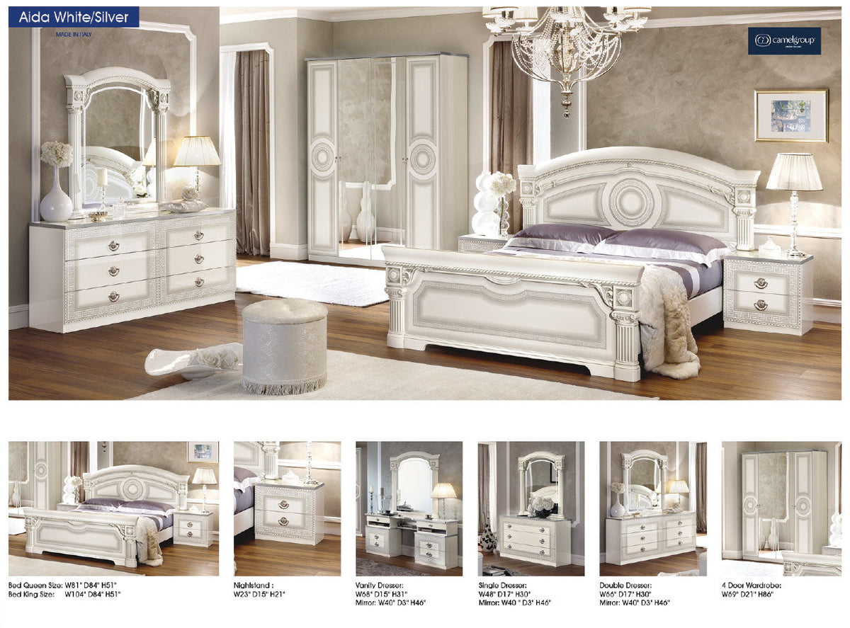 Aida White w/Silver Nightstand