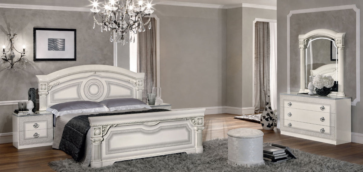 Aida White w/Silver Nightstand