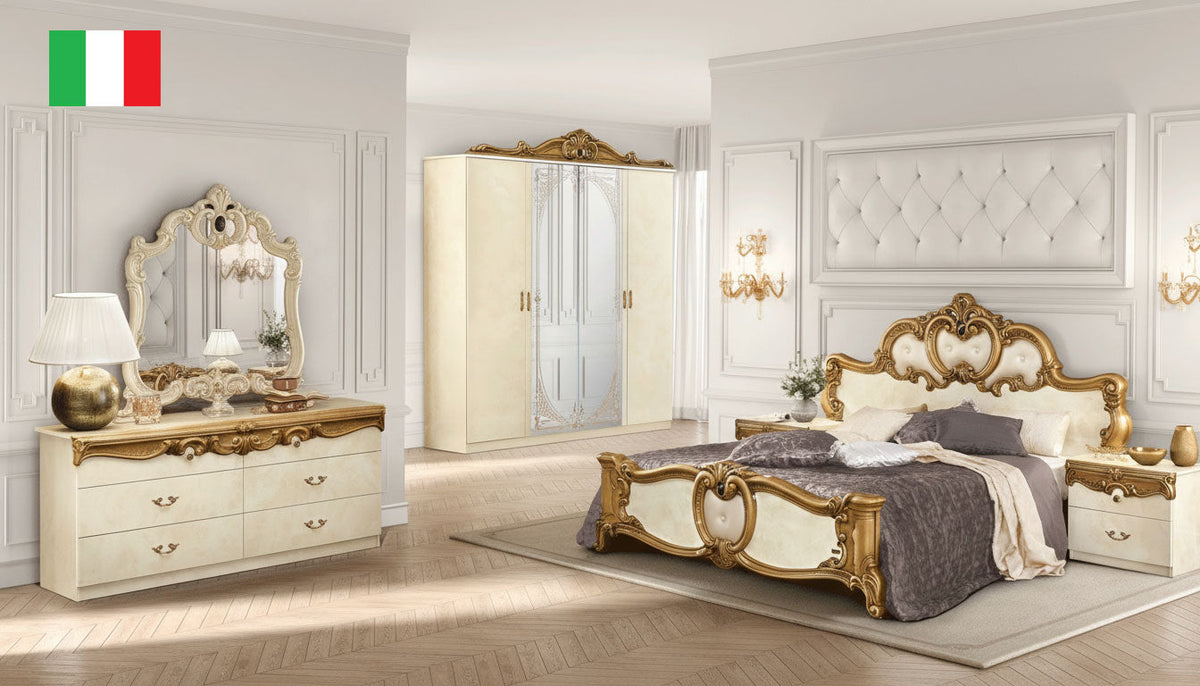 Barocco Ivory/Gold Queen Bed