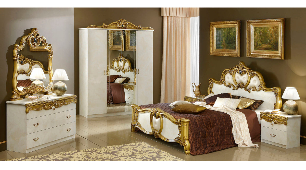 Barocco Ivory/Gold Queen Bed