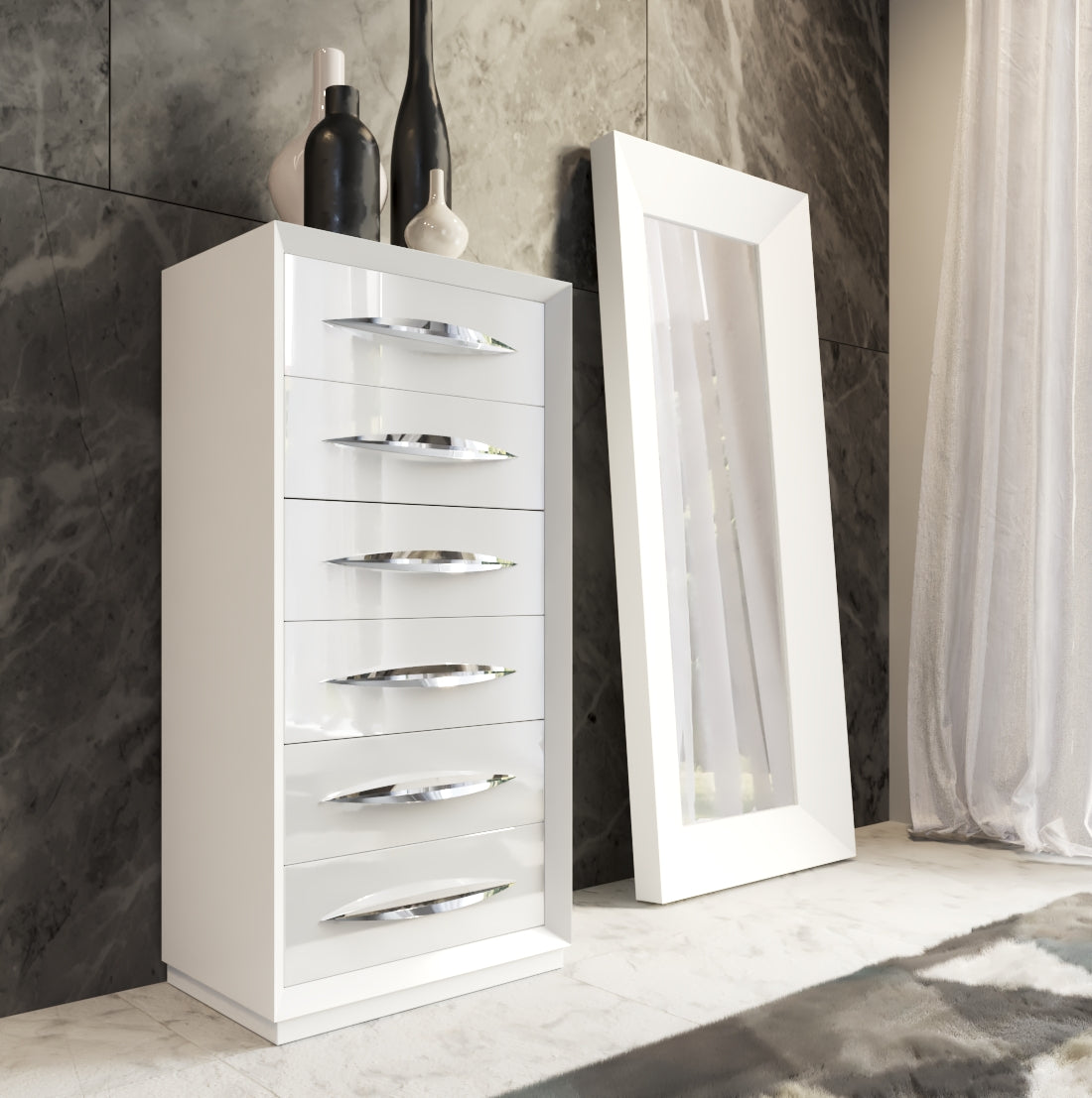 Carmen White Mirror for Single Dresser