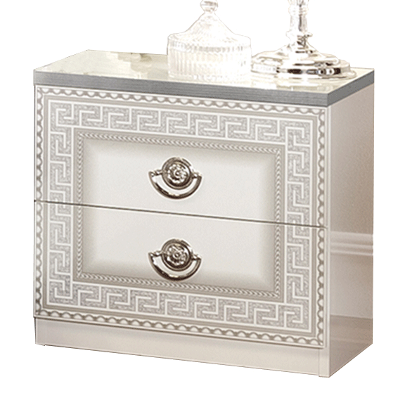 Aida White w/Silver Nightstand