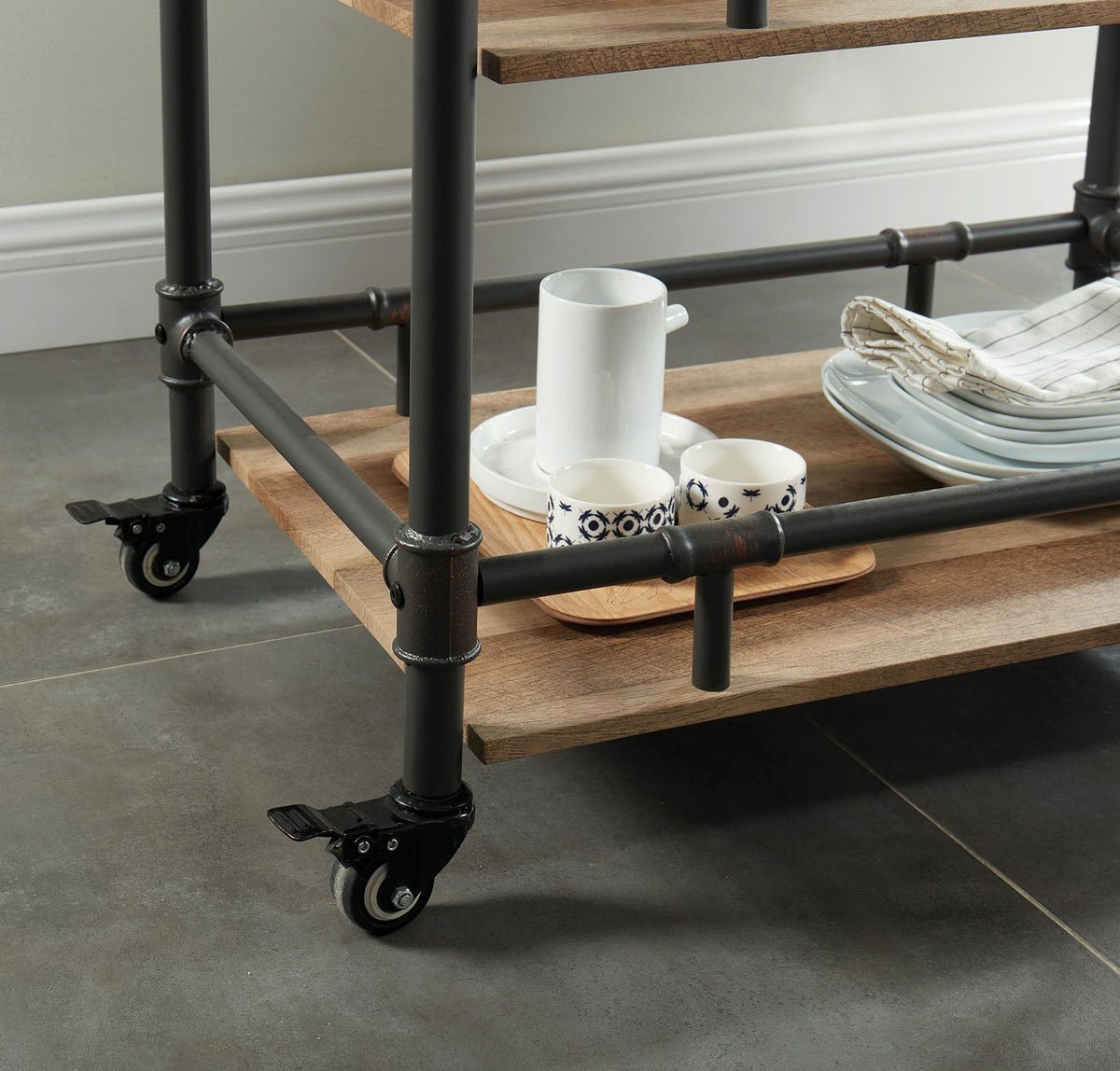 Aylmer Antique Black/Oak Serving Cart