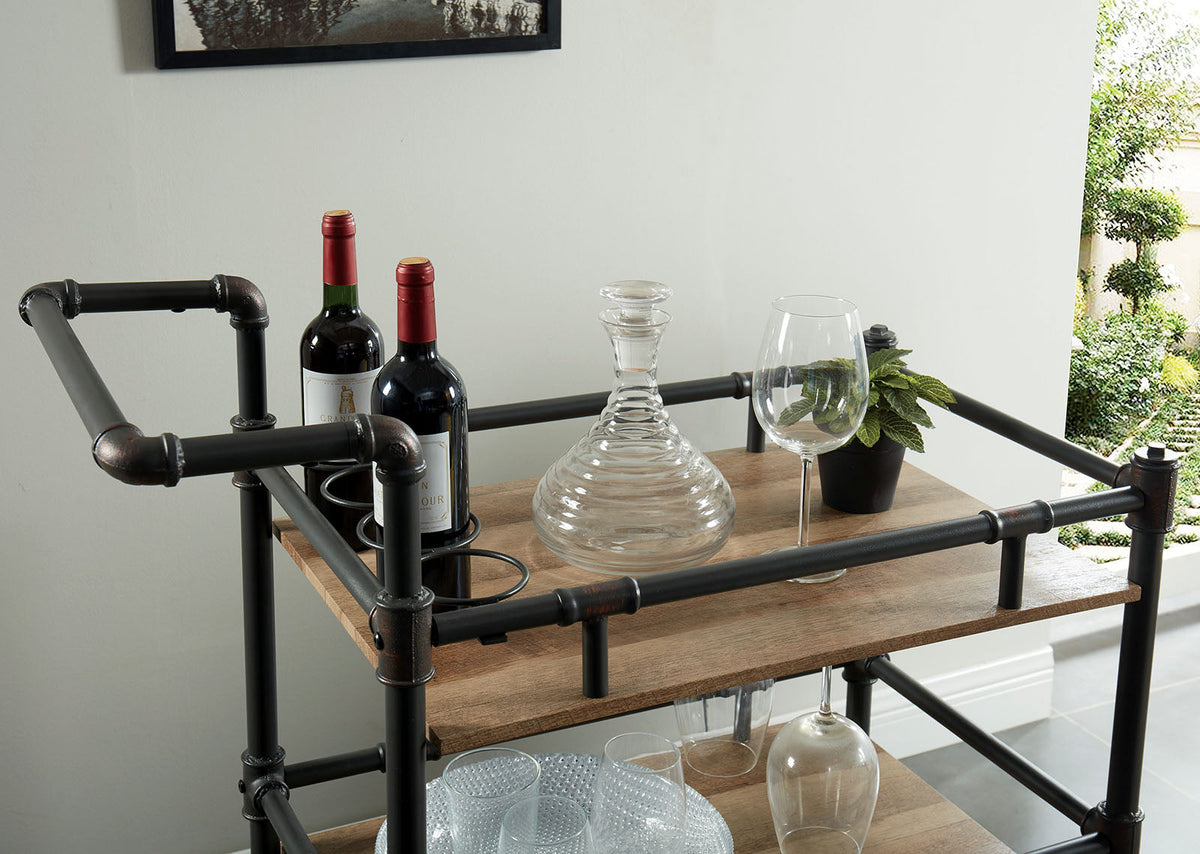 Aylmer Antique Black/Oak Serving Cart