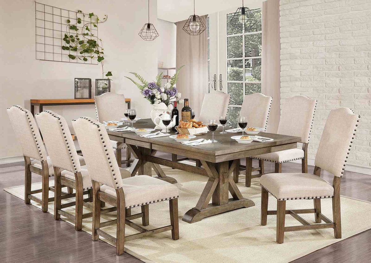 Julia Light Oak/Beige 9-Piece Dining Room Set