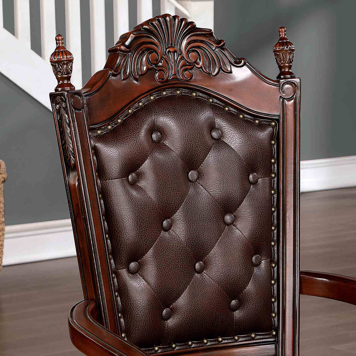 Canyonville Brown Cherry 7-Piece Traditional Solid Wood/Leatherette Dining Room Set (Dining Table & 6 Chairs)