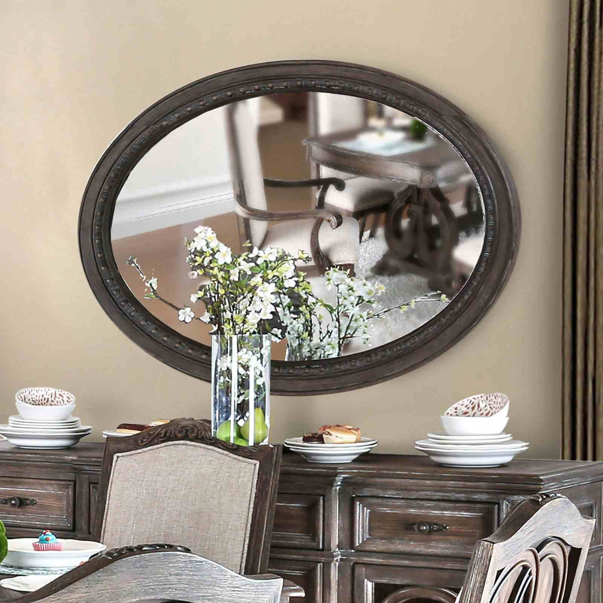 Arcadia Rustic Natural Tone/Ivory 7-Piece Round Dining Table Set