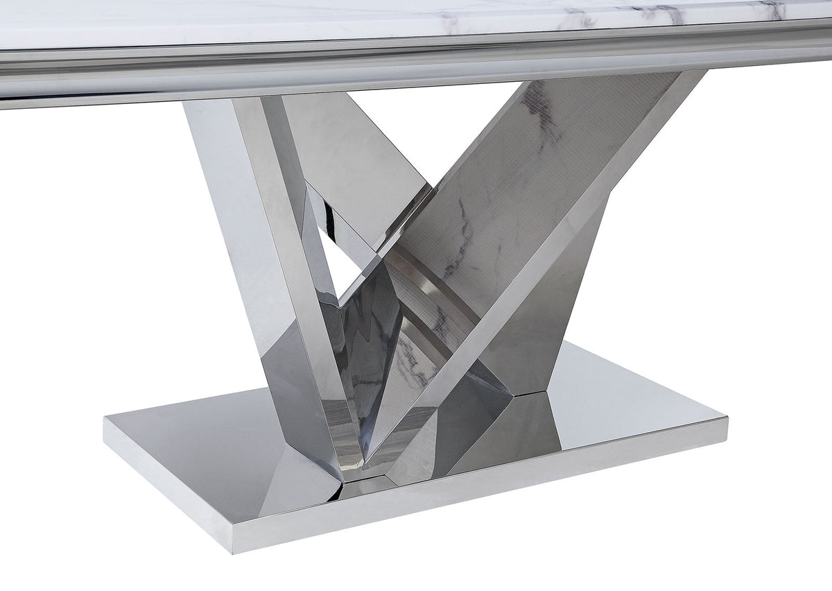 Valdevers Chrome 78"W Rectangular Glam Sintered Stone Dining Table